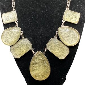 NY & Co Spun Glass with yellow striping TearDrop emerald shape Bib Necklace